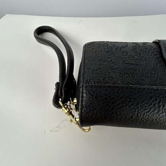 Stone Mountain Embossed Paisley Black Leather Wallet Wristlet Clutch 7-1/2" X 4" - Picture 5 of 12